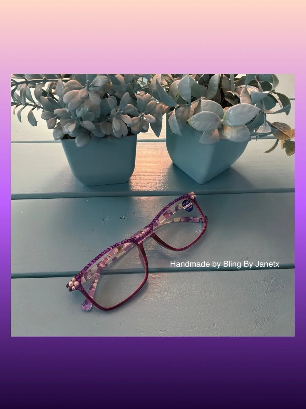 Handmade Purple Bejeweled Reading Glasses (+1.50)
